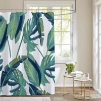 Baltan HOME LY1 Palm Leaf Shower Curtain Curtain Tropical Style White Background Plantain Leaf Plant Stem Polyester Perforation-Free S