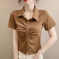 Plain Shirt Women Summer Fashion Short Sleeve Blouse Korean Style Casual Tops 2023