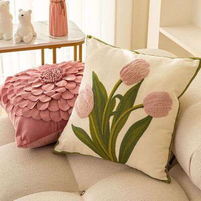 【SALES】 Tulip Removable Pillowcase 45x45 New Flower Pillow Living Room Sofa Cushion