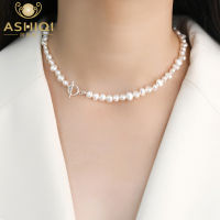 Ashiqi สร้อยคอมุกน้ำจืดธรรมชาติ925เงินสเตอร์ลิง OT clasp 6-7mm baroque Pearl เครื่องประดับสำหรับผู้หญิงใหม่