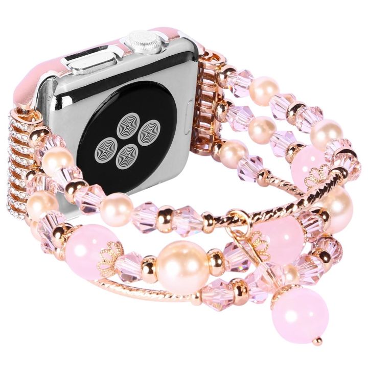 glitter-bling-ฝาครอบโลหะกรณี-shiny-agate-pearl-สายนาฬิกาสำหรับ-apple-watch-series-3-2-1-iwatch-band-สร้อยข้อมือแบบยืด-42-มม-38-มม