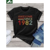 【100% cotton】เสื้อยืด พิมพ์ลายกราฟฟิค Awesome Since 1982 40th Birthday สไตล์วินเทจ สําหรับผู้หญิง 40 ปี