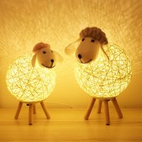 Dropshipping Sheep LED Night Light Hand-woven Animals Lampshade Moon Cute Bedroom Sleep Lamp USB Bedside Decoration Night Lights