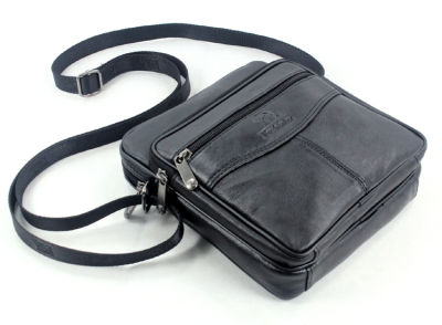 กระเป๋าหนังแกะแฟชั่นผู้ชายกระเป๋าสะพายหนังแท้ขนาดเล็กสำหรับเด็กผู้ชายกระเป๋าสะพายข้างลำลองสีดำ M014
