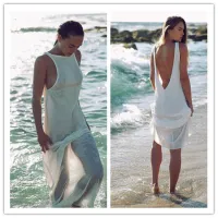 --D0512 Condole belt beach dress chiffon backless seaside resort is prevented bask in pure color dress skirt bikini smock