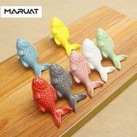 ❇✒ 63mm Children Drawer Knobs Fish Shape Ceramic Handles for Kids Room Kitchen Cabinet Handles Cupboard Knobs Furniture Hardware