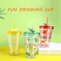 480ml Cute Avocado Drinking Cup With Rotating Straw BPA Free Plastic Water Bottle Juice Tea Beer Water Cup Mugs