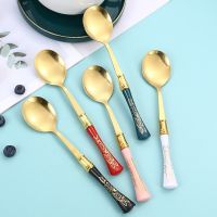 Nordic Creative Long Handle Spoon Net Red Imitation Ceramic Handle Stainless Steel Spoon Household Spoon Soup Rice Spoon Serving Utensils