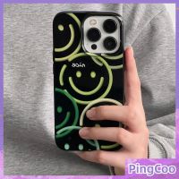 lxz85 PingCoo - Candy Case For iPhone 14 13 12 11 Plus Pro Max XR TPU Soft Glossy Black Case Green Smiley and Heart Camera Protection Shockproof Back Cover