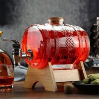 1000ML Glass Hip Flasks Sparkling Wine Bottle with Leading Household Whiskey Bottle Wine Wine Barrel with Faucet