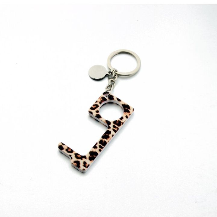 edc-keychain-leopard-print-tassel-anti-contact-door-opener-no-touch-door-opener-key-chain-non-contact-door-handle-elevator-key-chains