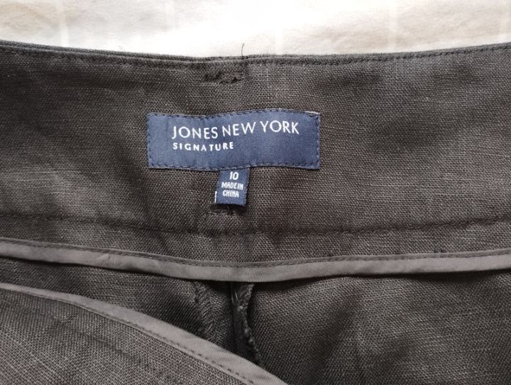 jones-new-york-signature-กางเกงขากว้างผ้าลินิน-สีดำ-super-black-ไซส์-32-ฟิก-สภาพเหมือนใหม่-ถอยช็อป-ไม่ผ่านการใช้งาน