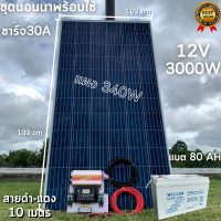 ชุดนอนนาพร้อมใช้ ชุดพลังงานแสงอาทิตย์ 12V/3000W ชาร์จเจอร์ 30A PWM 12V to 220V พร้อมแบต NPP 80 แอมป์ 1 ลูก แผงโซล่าเซลล์ 340 วัตต์ สายดำ-แดง 10 เมตร