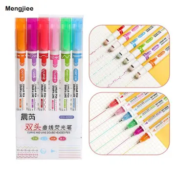 6pcs Curve Line Fine Tip Highlighter Pen Colored Pens for Scrapbooks Journaling  Markers Writing Note Taking