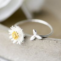 แหวนดอกไม้ Elegant Silver Sun Flower Ring Fashion Adjustable Size Rings Woman Girl Party Accessories Jewelry Gift