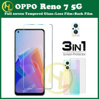 (3in1) สำหรับ OPPO Reno7 5G กระจกเทมเปอร์ฟิล์มป้องกัน + เลนส์กล้องถ่ายรูปฟิล์มป้องกัน + คาร์บอนไฟเบอร์ฟิล์มด้านหลัง Reno 10 9 8 8T 8Z 8Pro 7 6 7Z 7SE 6Z 4Z 5K 5K 4 3 2F/2Z 4G 5G อุปกรณ์ป้องกันหน้าจอ