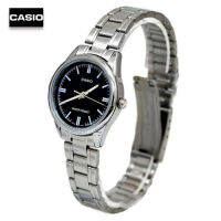 Velashop นาฬิกาข้อมือผู้หญิงคาสิโอ CASIO สายสแตนเลส สีเงิน หน้าปัดดำ รุ่น LTP-V005D-1AUDF, LTP-V005D-1A, LTP-V005D