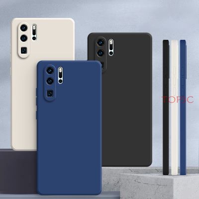 Huawei P30 Pro P40 Pro P50 Pro Liquid ซิลิโคนตรงขอบเคสใส่โทรศัพท์ซิลิโคนสีลูกกวาด TPU ฝาหลัง