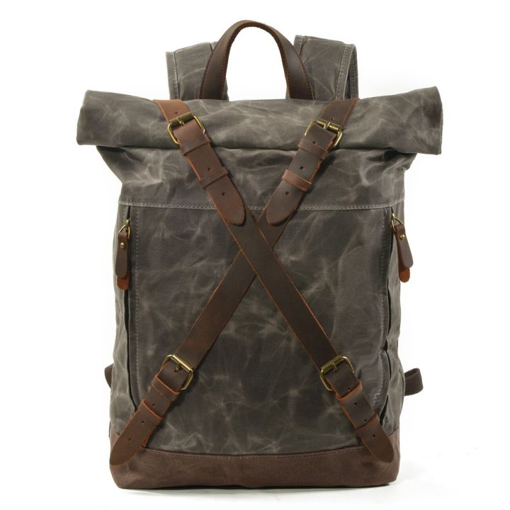 top-mens-waterproof-wax-canvas-hiking-backpack-outdoor-travel-bag-anti-theft-computer-backpack-retro-rolled-backpack
