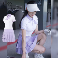 SG สุภาพสตรี Slim Polo เสื้อยืด Jersey ผู้หญิง Anti-Light กระโปรงกอล์ฟจีบ A-Lined Skort ชุดเสื้อแขนสั้น Bow Tie