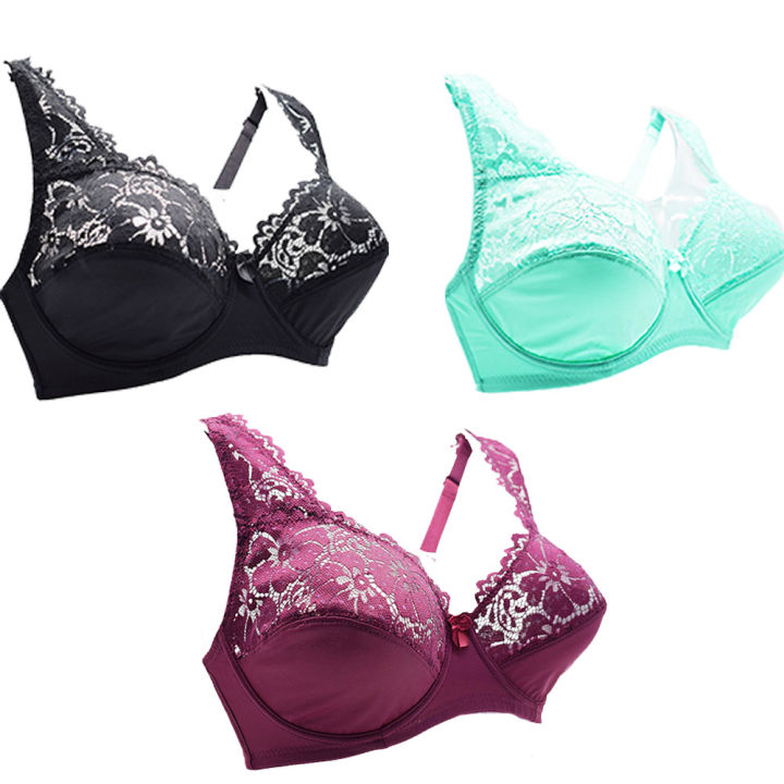 20213 Pcs Colours Womens Large Bosom Lace Bra Adjusted-straps Underwired Sexy Lingerie Bralette Brassiere Size B C D DD E F Cup