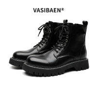 VASIBAEN บู๊ทส์เทรนด์ฉบับภาษาเกาหลีสำหรับผู้ชาย Sepatu BOOT Pendek วัยรุ่นใช้ได้หลายโอกาสลายรองเท้าบูท Martin