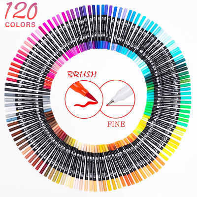 12-132 สี/ชุด Fine Liner Art Marker ปากกา Dual Tip Manga Drawing ภาพวาดสีน้ำแปรงปากกาอุปกรณ์โรงเรียน Markers-zptcm3861