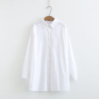 【มีไซส์ใหญ่】Plus Size Womens Long Sleeved White Blouses Solid Color Vintage A-line Office-wear Female Tops