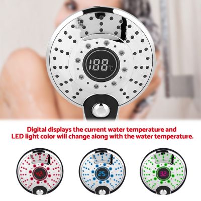 Digital LED Shower Head With 3-color Temperature Controller Handheld Silver Electroplate LED Light 3 Spray Mode Shower Head Showerheads