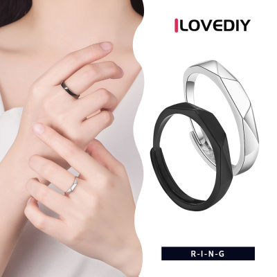 ILOVEDIY แหวนปรับขนาดได้คู่เพชรสีดำและสีขาวปรับได้แหวนคู่ของขวัญวันหยุด