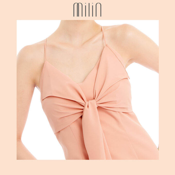 milin-knotted-v-neck-mini-dress-เดรสสั้นสายเดี่ยวคอวีผูกหน้า-great-dress