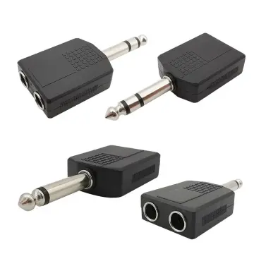 Microphone 6.35mm Male to 3.5mm Female Audio Plug Jack Adapter Black 2pcs 