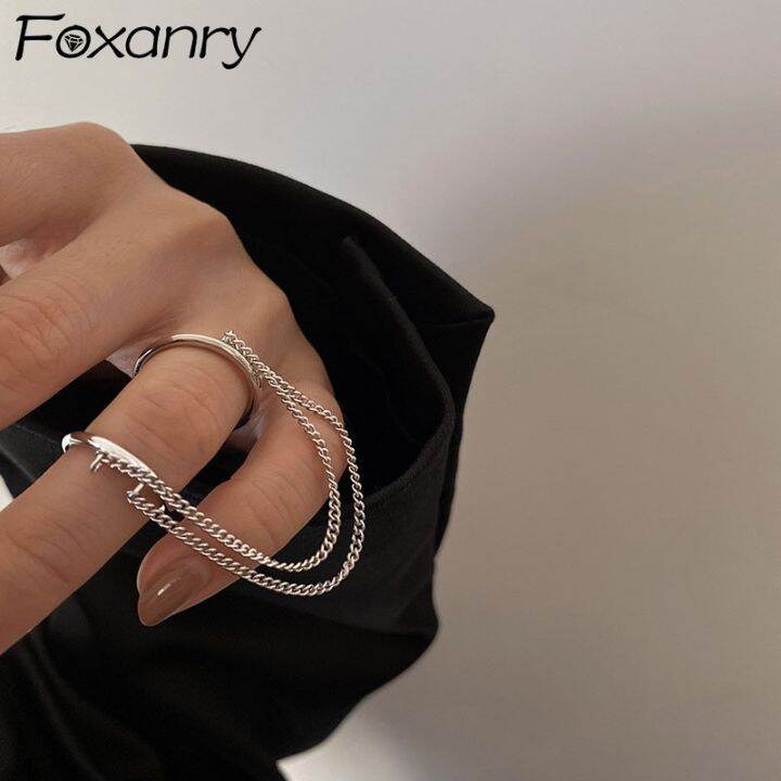 foxanry-silver-color-double-layer-rings-for-women-couple-accessories-new-trend-hip-hop-vintage-tassel-chain-party-jewelry