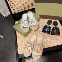 Ms summer home embroidery gradient high version G slippers golden buckle light straw at the end of a word fisherman slippers