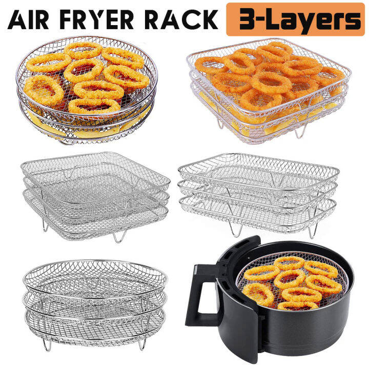 3layers Air Fryer Rack Stainless Steel Stackable Grid Grilling Rack