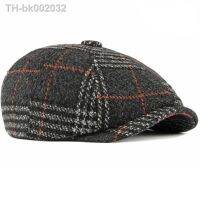 ♗✈ↂ HT2700 Autumn Winter Wool Hat Flat Cap Retro Plaid Men Women Octagonal Newsboy Cap Plaid Artist Painter Hat Men Women Beret Cap