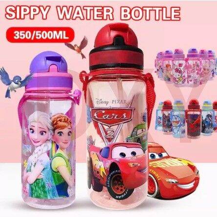 350ml Cartoon Water Bottle With Straw Cute Plastic Drinking Bottle