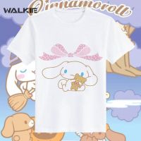 เสื้อยืดคอกลมเสื้อยืดแขนสั้นลำลอง พิมพ์การ์ตูนอะนิเมะ Cinnamoroll Kawaii น่ารัก สไตล์สาวญี่ปุ่น เสื้อยืดผ้าฝ้าย-4 S-5XL