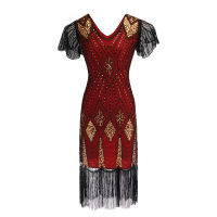 LUQUTCR 1920S Flapper ชุด Gatsby Party Charleston Sequined ค็อกเทลงานแต่งงานลูกปัดพู่ชุดจัดเลี้ยงเครื่องแต่งกาย