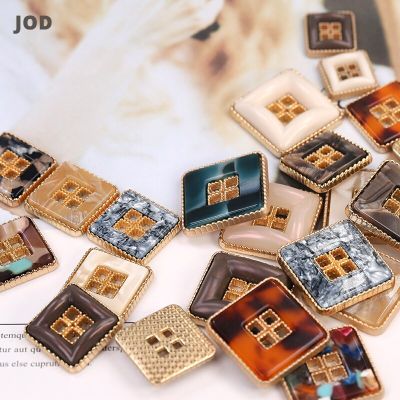 4 Hole 20mm 34mm Acetate Metal Square Buttons for Fashion Clothing Women Jacket Suit Coat Button Decorative Gold Amber Design Haberdashery
