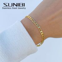 SUNIBI Stainless Steel Bracelet for Women Gold Color Charm Fashion Figaro Link Chain Bracelets Jewelry Wholesale/Dropshipping