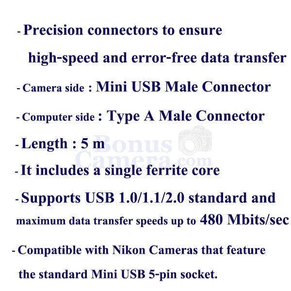 สายยูเอสบียาว-5m-ต่อกล้องนิคอน-d3000-d3100-d7000-d50-d70-d70s-d90-เข้ากับคอมฯ-ใช้แทน-nikon-uc-e4-usb-cable