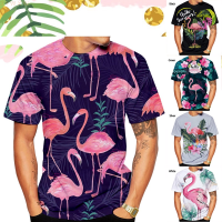 2023 casual light New (สต็อกเพียงพอ) Fashion Flamingo 3D printed T-shirt short-sleeved casual T-shirt for men and women คุณภาพสูง size:S-5XL