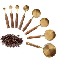 Ensemble de cuillères à mesurer avec manche en bois acier inoxydable outils de cuisson balance de barman à café accessoires de cuisine