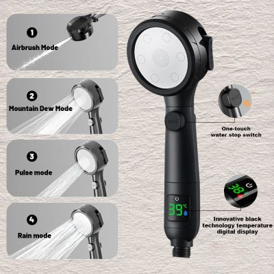 High Pressure New Temperature Digital LED Display Shower Head 4 Model Adjustable Water Saving Handheld SprayOne-keyStop Bathroom Showerheads