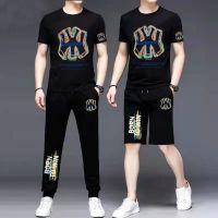 【July hot】 Sportswear suit mens pure casual short-sleeved shorts/trousers two-piece set/three-piece set summer