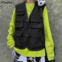 ▦♚◑ Vests Waistcoats Korean All Match V-neck Zippers Baggy Outwear Tooling Coats Hot Sale