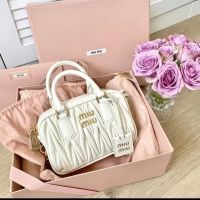 miumiuˉnew Boston pillow bag soft sheepskin shoulder bag foreign style pleated shoulder Messenger handbag