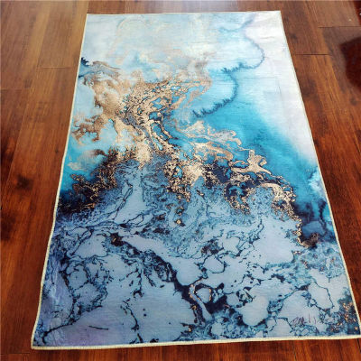 Abstract Blue Gold Sea Water Coffee Table Carpet For Living Room Anti-slip Kitchen Rug Home Bedroom Bedside Mat Doormat Nordic