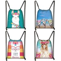 Funny Alpaca Drawstring Bag Softback Llama Backpack Women Travel Bags Boys Girls Canvas Storage Bag Kids Bookbag Shoes Holder